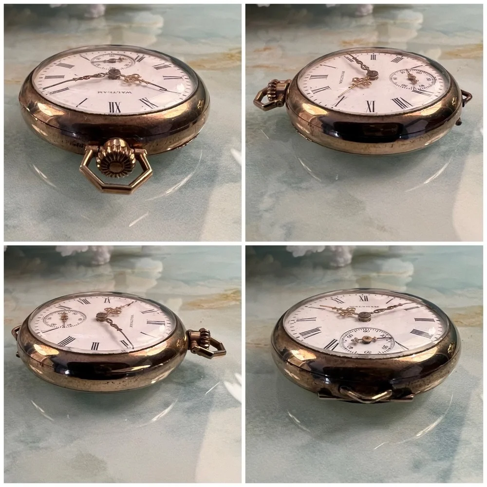 WALTHAM Antique 7 Jewel Pocket Watch in 14k Gold Filled Elgin Napoleon Case